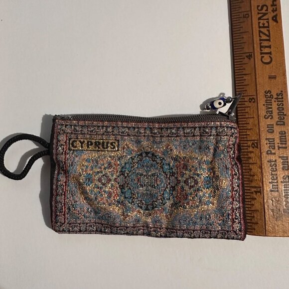 Cyprus Tapestry-Inspired Coin Purse With Evil Eye Zipper Pull & Wrist Strap - Picture 3 of 9